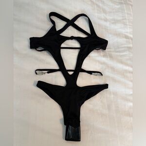 Black Strappy One-Piece Swimsuit